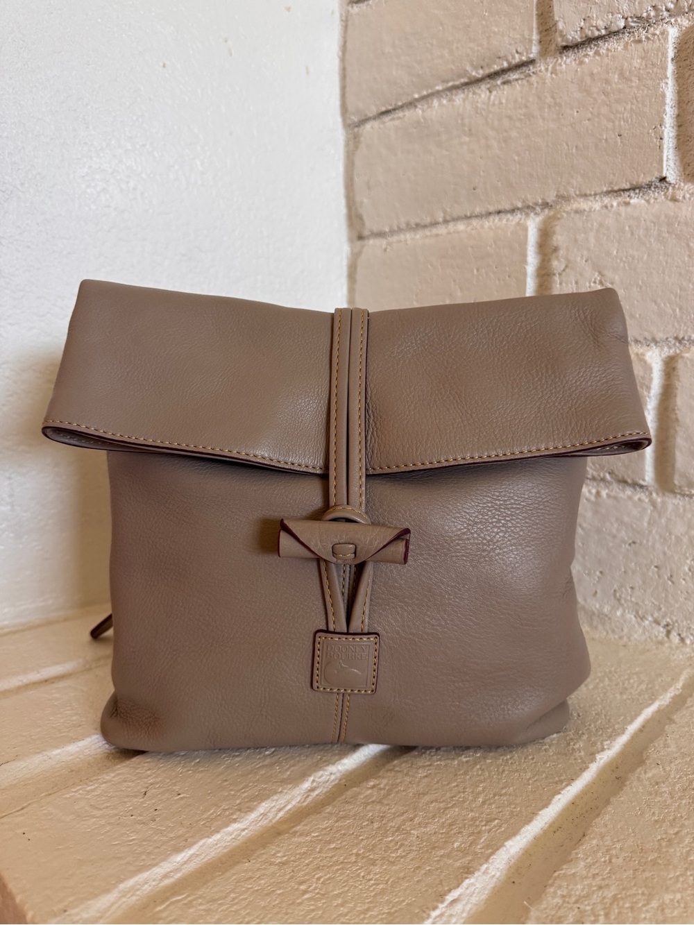 Dooney & Bourke Taupe Crossbody Fold-Over Leather Bag